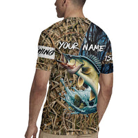 Fishing rugby jersey back view with YOUR NAME text and large walleye splash graphic