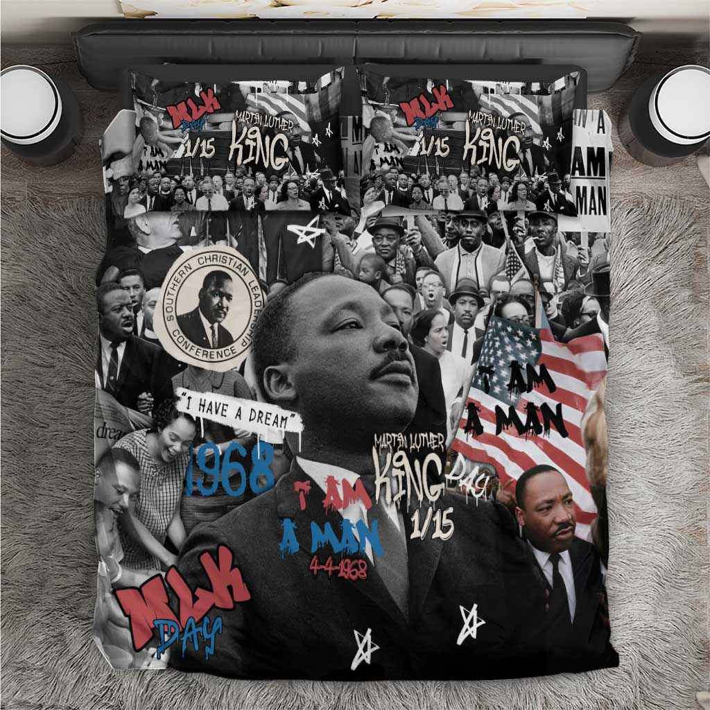Martin Luther King Day Tribute Bedding Set Civil Rights Collage and Classic American Street Graffiti Colors - Wonder Print Shop