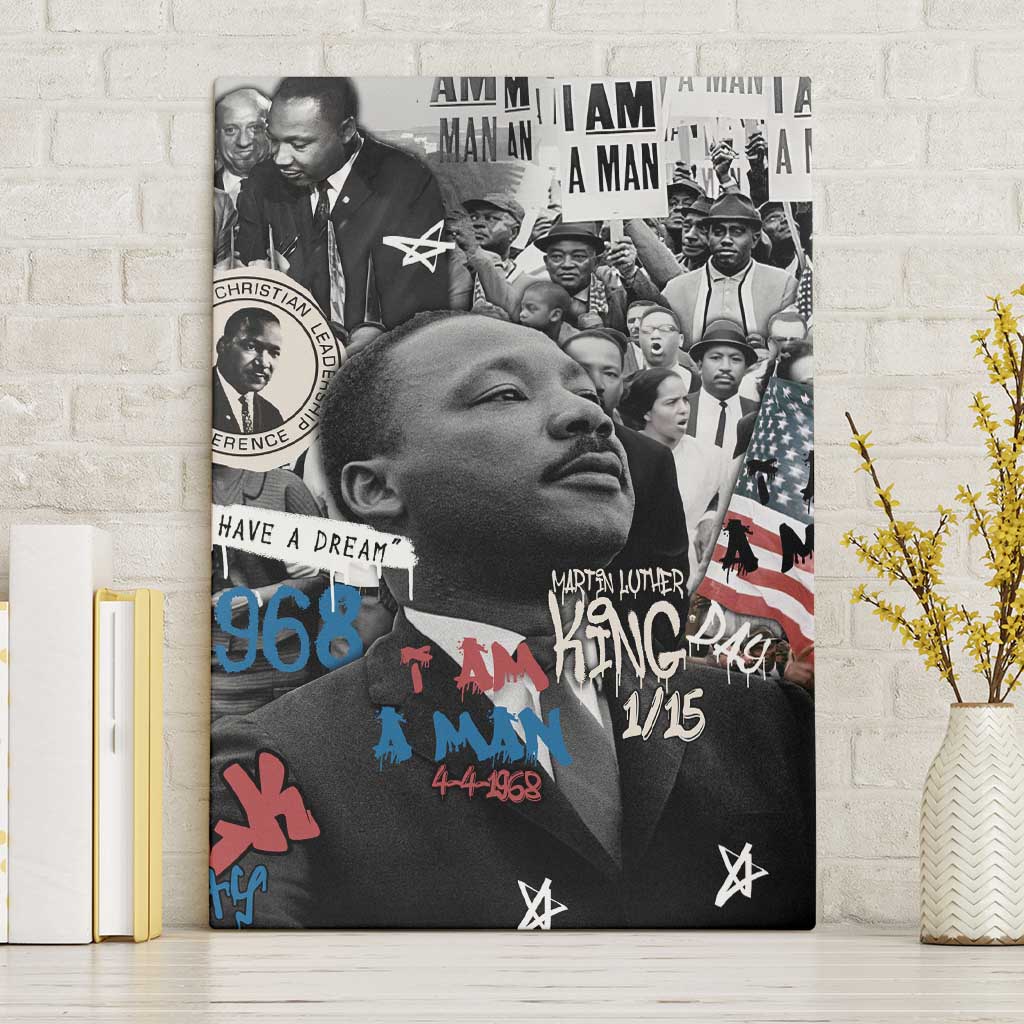 Martin Luther King Day Tribute Canvas Wall Art Civil Rights Collage and Classic American Street Graffiti Colors - Wonder Print Shop