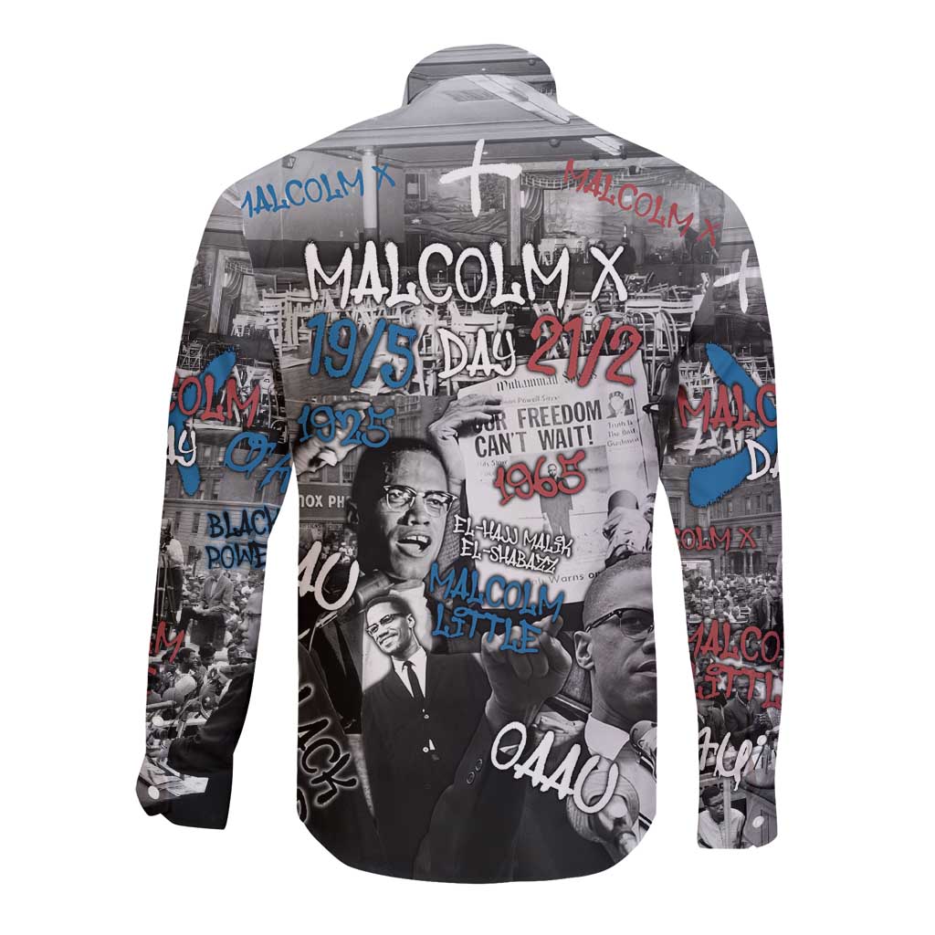 Malcolm X Long Sleeve Button Shirt Quotes Dates and Black History Activist Theme - Wonder Print Shop