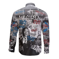 Malcolm X Long Sleeve Button Shirt Quotes Dates and Black History Activist Theme - Wonder Print Shop