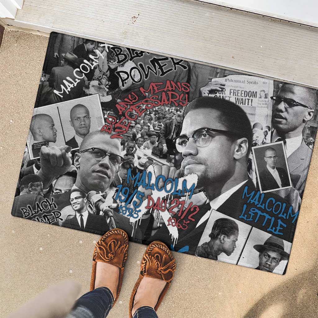 Malcolm X Rubber Doormat Quotes Dates and Black History Activist Theme - Wonder Print Shop