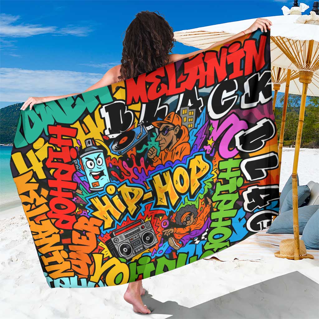 Hip Hop Graffiti Style Sarong Black Melanin Text and Urban Street Art Design - Wonder Print Shop