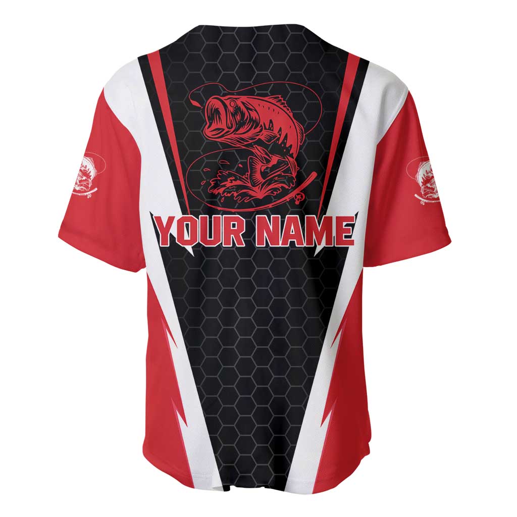 Baseball jersey back in black and red honeycomb with fish logo and 'YOUR NAME'