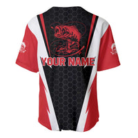 Baseball jersey back in black and red honeycomb with fish logo and 'YOUR NAME'
