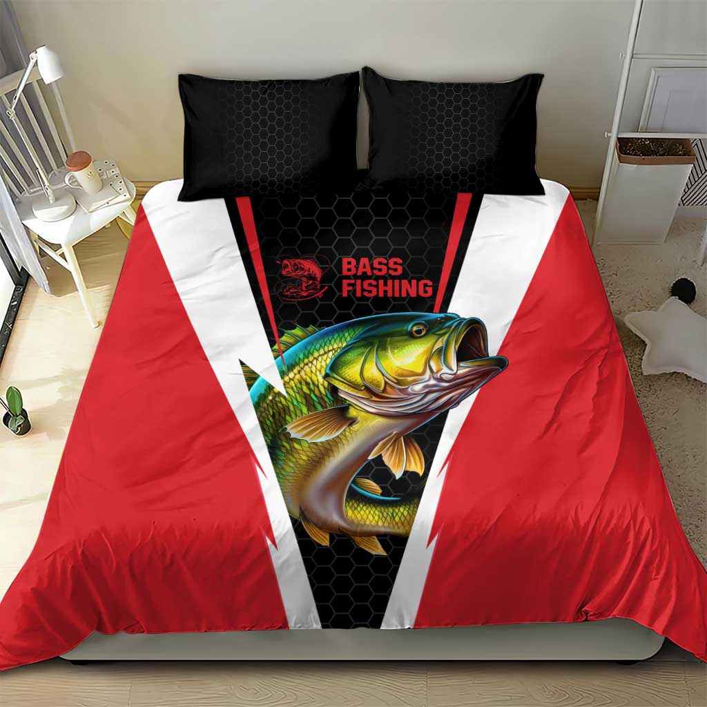 Bass Fishing Personalized Bedding Set Bold Red and Black Lightning Pattern and Honeycomb Background - Wonder Print Shop