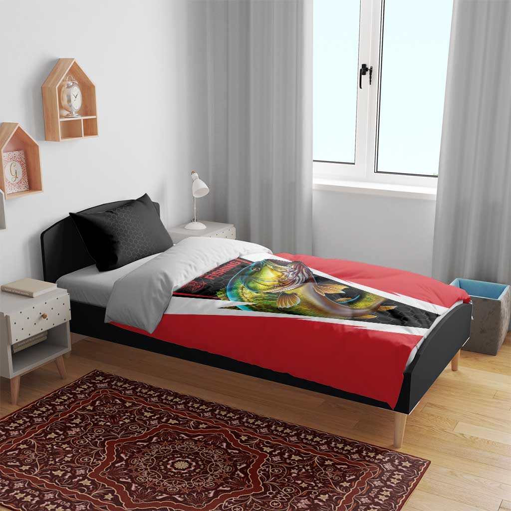 Bass Fishing Personalized Bedding Set Bold Red and Black Lightning Pattern and Honeycomb Background - Wonder Print Shop