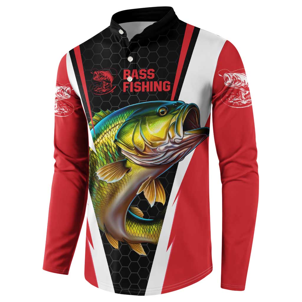 Bass Fishing Personalized Button Sweatshirt Bold Red and Black Lightning Pattern and Honeycomb Background - Wonder Print Shop