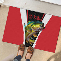 Red rubber doormat with bass fishing graphic on black honeycomb panel