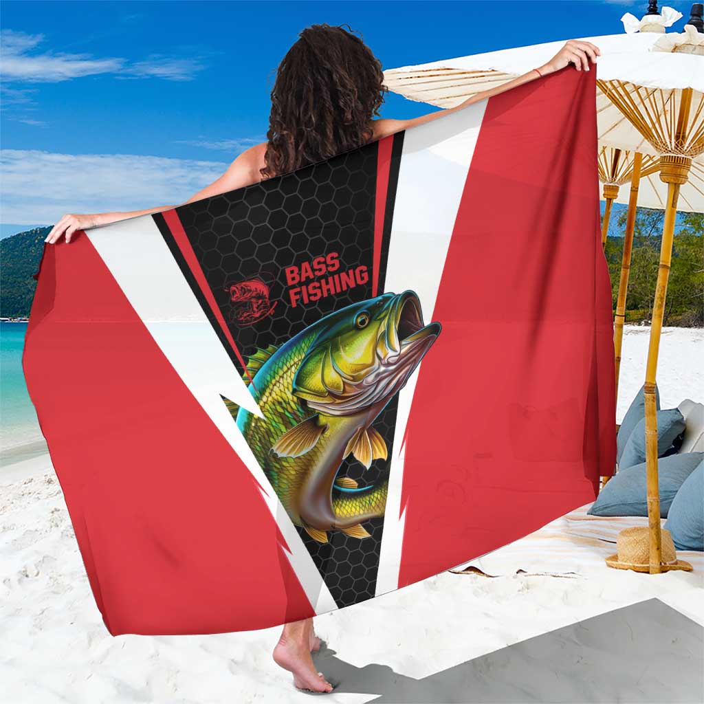Bass Fishing Personalized Sarong Bold Red and Black Lightning Pattern and Honeycomb Background - Wonder Print Shop