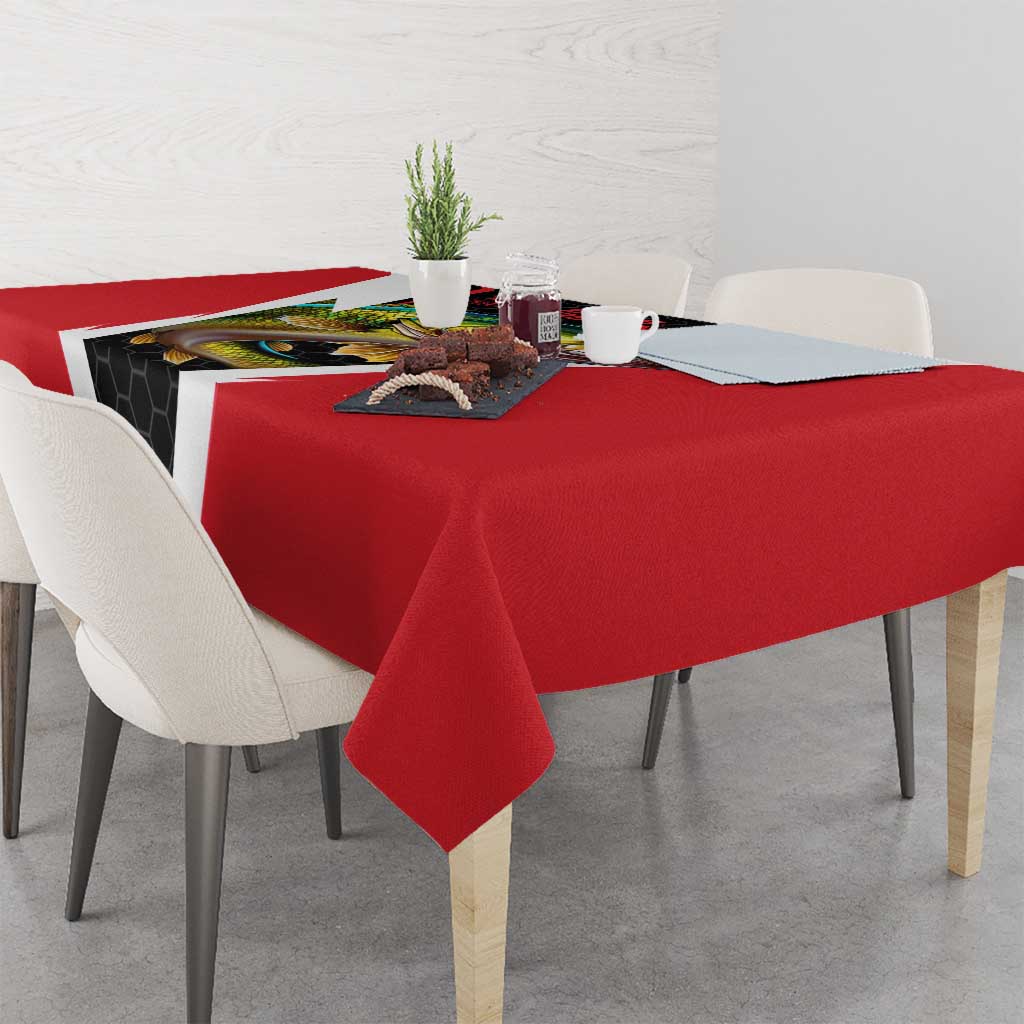 Bass Fishing Personalized Tablecloth Bold Red and Black Lightning Pattern and Honeycomb Background - Wonder Print Shop