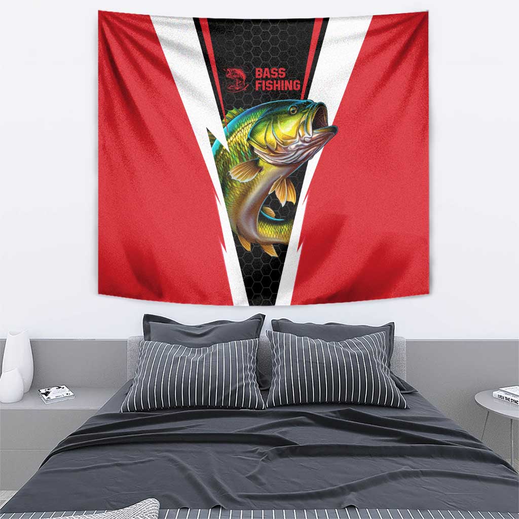 Bass Fishing Personalized Tapestry Bold Red and Black Lightning Pattern and Honeycomb Background - Wonder Print Shop
