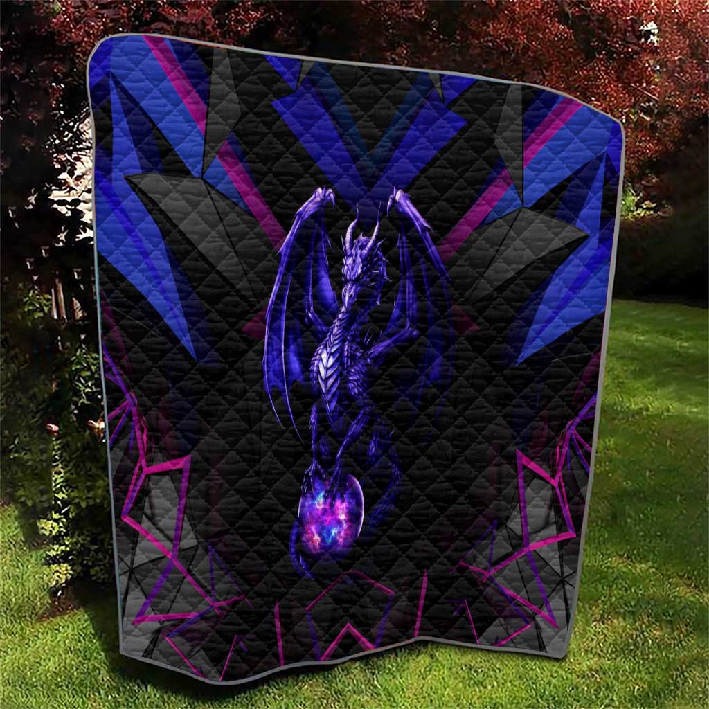 Custom Black And Purple Dragon Bowling Quilt Magic Orb Graphic on Geometric Black Background Design - Wonder Print Shop