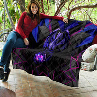 Custom Black And Purple Dragon Bowling Quilt Magic Orb Graphic on Geometric Black Background Design - Wonder Print Shop