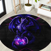 Round black carpet rug with purple dragon and glowing orb magic graphic