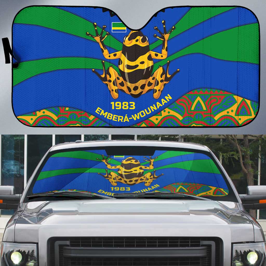 Indigenous Regions of Panama Embera-Wounaan Auto Sun Shade Frog Graphic and Indigenous Pattern Guardians of the Forest - Wonder Print Shop