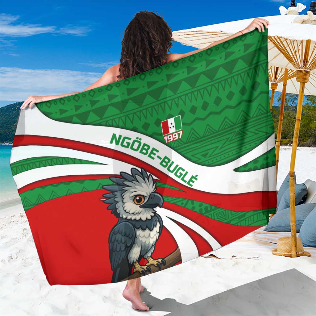 Indigenous Regions of Panama Ngabe-Bugle Sarong with Harpy Eagle Graphic and Green Red Tribal Pattern 1997 - Wonder Print Shop