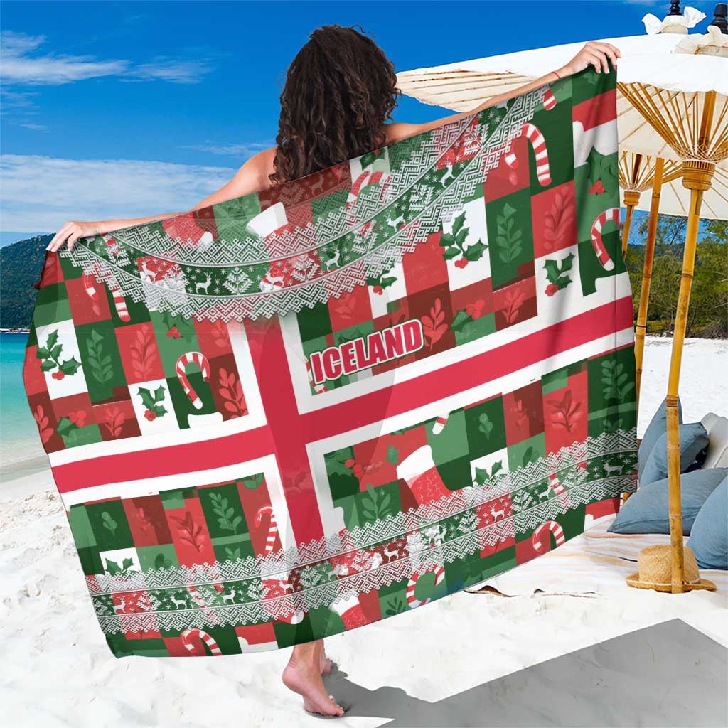 Iceland Christmas Sarong with Green & Red Candy Cane Pattern Santa Claus and National Flag Motif - Wonder Print Shop