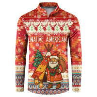 Native American Christmas Button Sweatshirt with Red & Orange Geometric Pattern Santa Claus and Teepee Motif - Wonder Print Shop