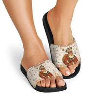 Native American Christmas Slide Sandals with Beige Tribal Pattern Santa Claus and Dreamcatcher Motif - Wonder Print Shop