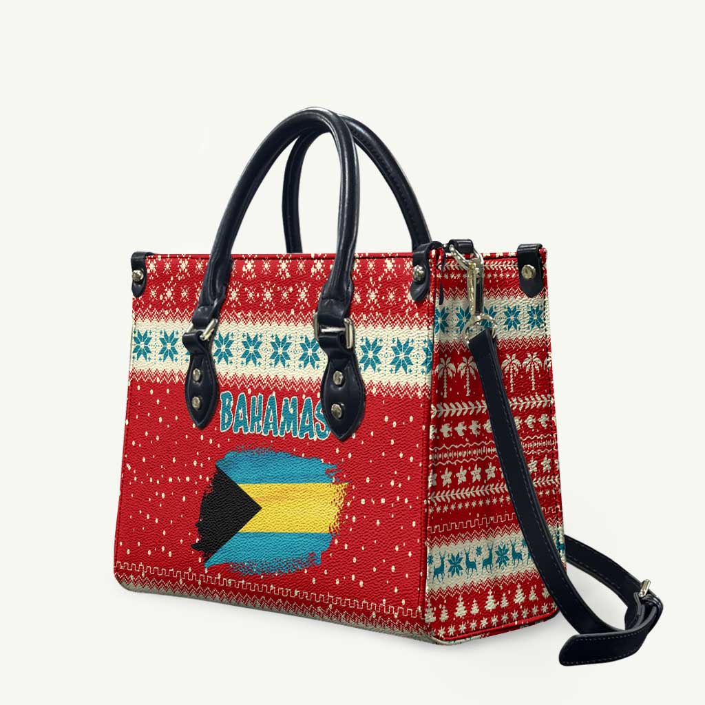 Bahamas Christmas Leather Bag with Red Festive Pattern Sailing Santa and National Flag Motif - Wonder Print Shop