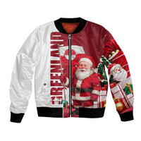 Santa graphic bomber jacket with red and white panels, ribbed cuffs and hem