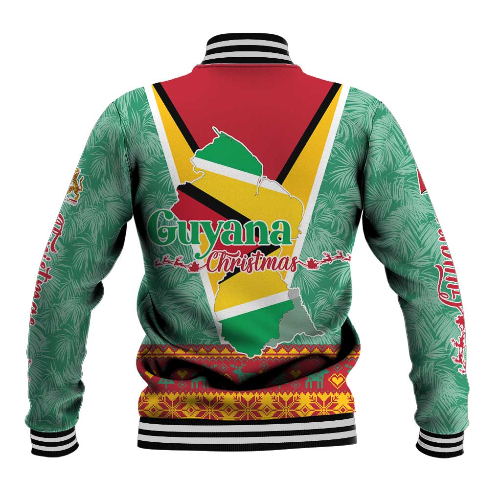 Guyana Christmas Santa Leopard Baseball Jacket with Green Red Yellow Gift and Map - Wonder Print Shop