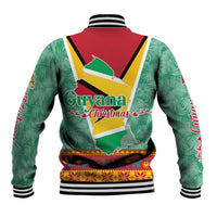 Guyana Christmas Santa Leopard Baseball Jacket with Green Red Yellow Gift and Map - Wonder Print Shop