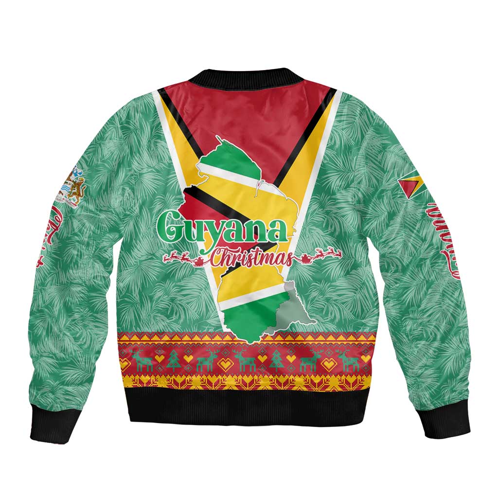 Guyana Christmas Santa Leopard Bomber Jacket with Green Red Yellow Gift and Map - Wonder Print Shop