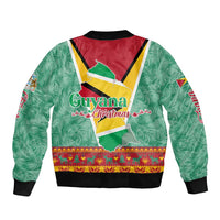 Guyana Christmas Santa Leopard Bomber Jacket with Green Red Yellow Gift and Map - Wonder Print Shop