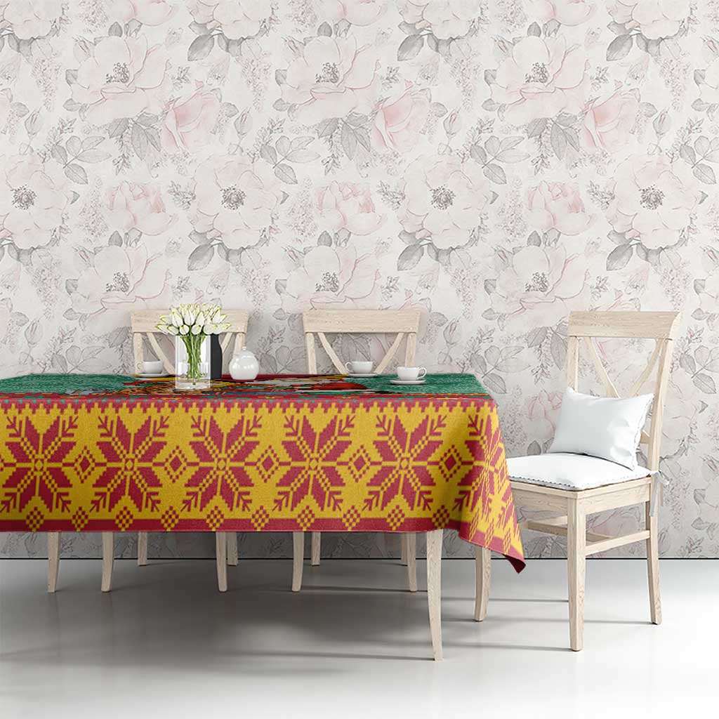 Guyana Christmas Santa Leopard Tablecloth with Green Red Yellow Gift and Map - Wonder Print Shop