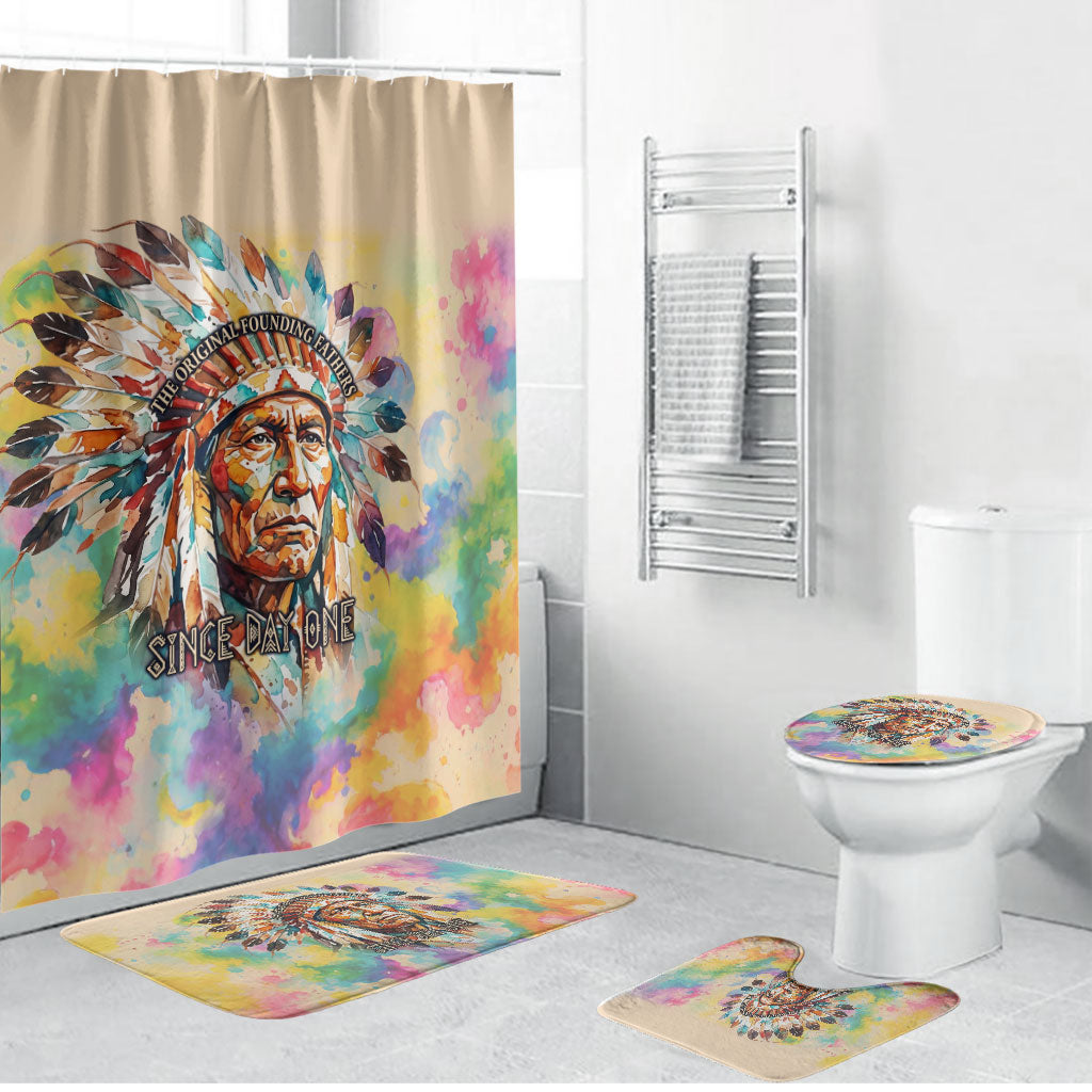 Native American Chief The Original Founding Fathers Bathroom Set Colorful Watercolor Feathers Headdress Tribal