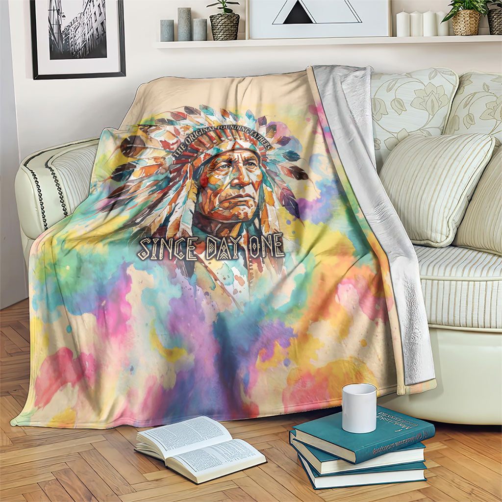 Native American Chief The Original Founding Fathers Blanket Colorful Watercolor Feathers Headdress Tribal