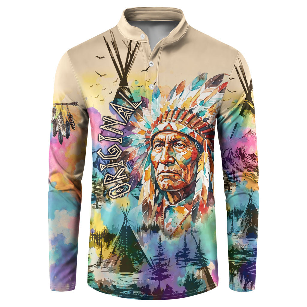 Native American Chief The Original Founding Fathers Button Sweatshirt Colorful Watercolor Feathers Headdress Tribal