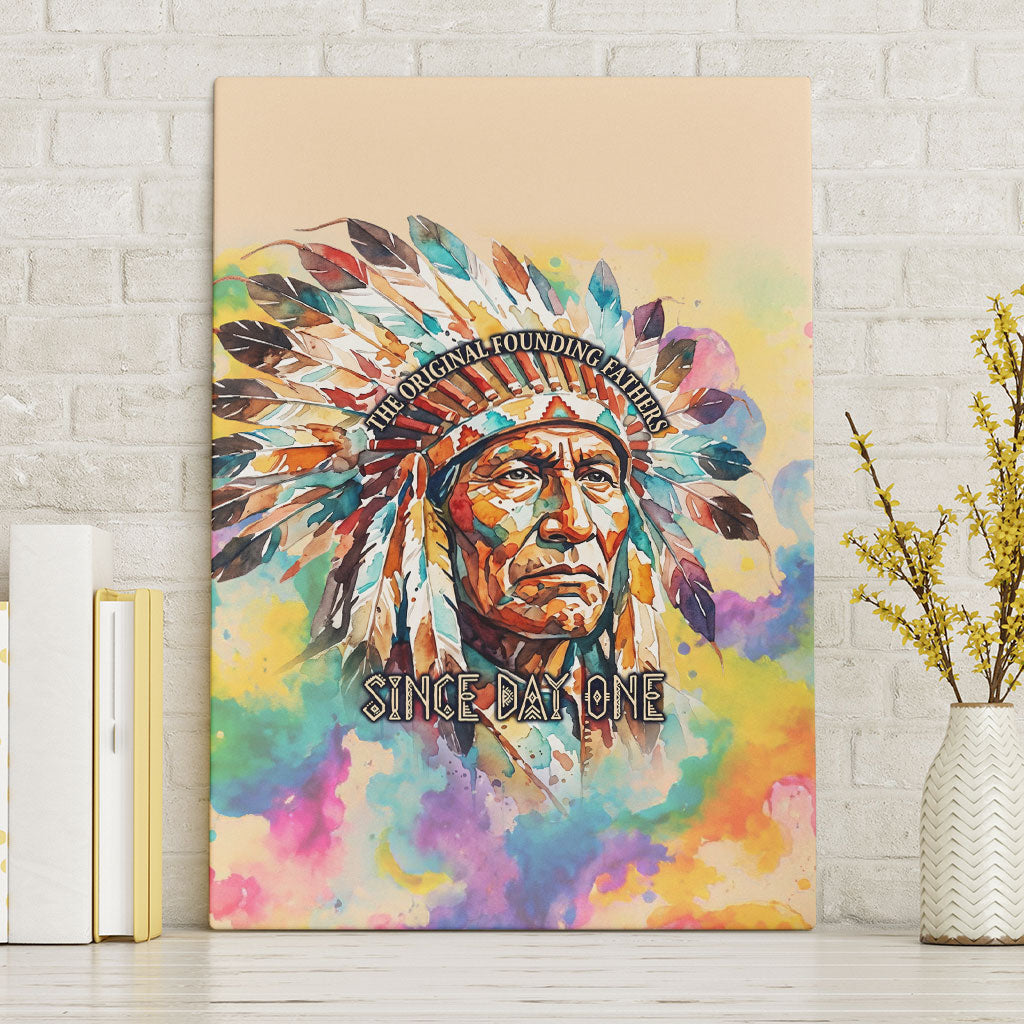 Native American Chief The Original Founding Fathers Canvas Wall Art Colorful Watercolor Feathers Headdress Tribal