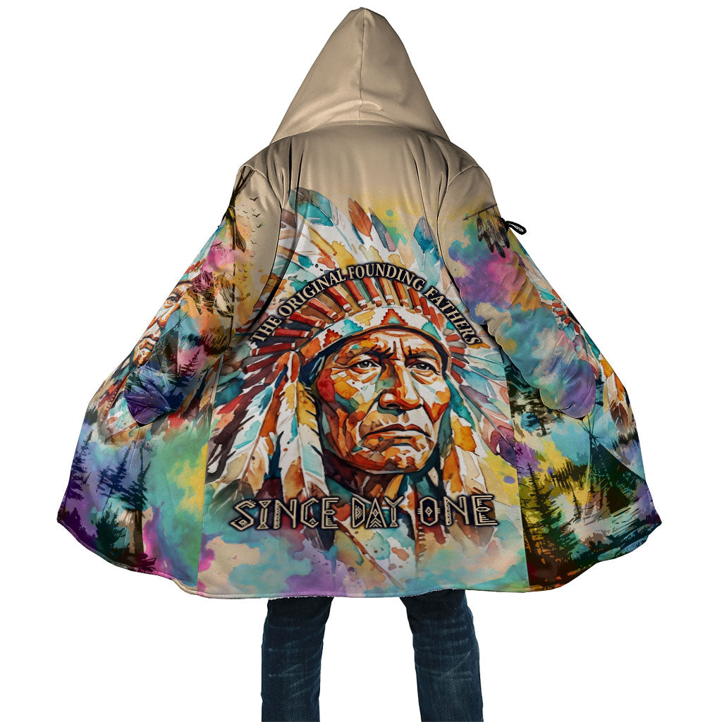 Native American Chief The Original Founding Fathers Cloak Colorful Watercolor Feathers Headdress Tribal