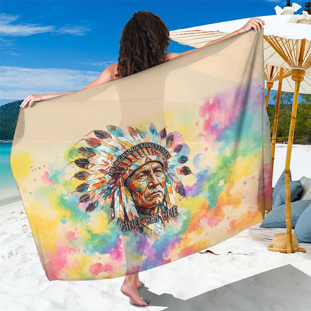 Native American Chief The Original Founding Fathers Sarong Colorful Watercolor Feathers Headdress Tribal