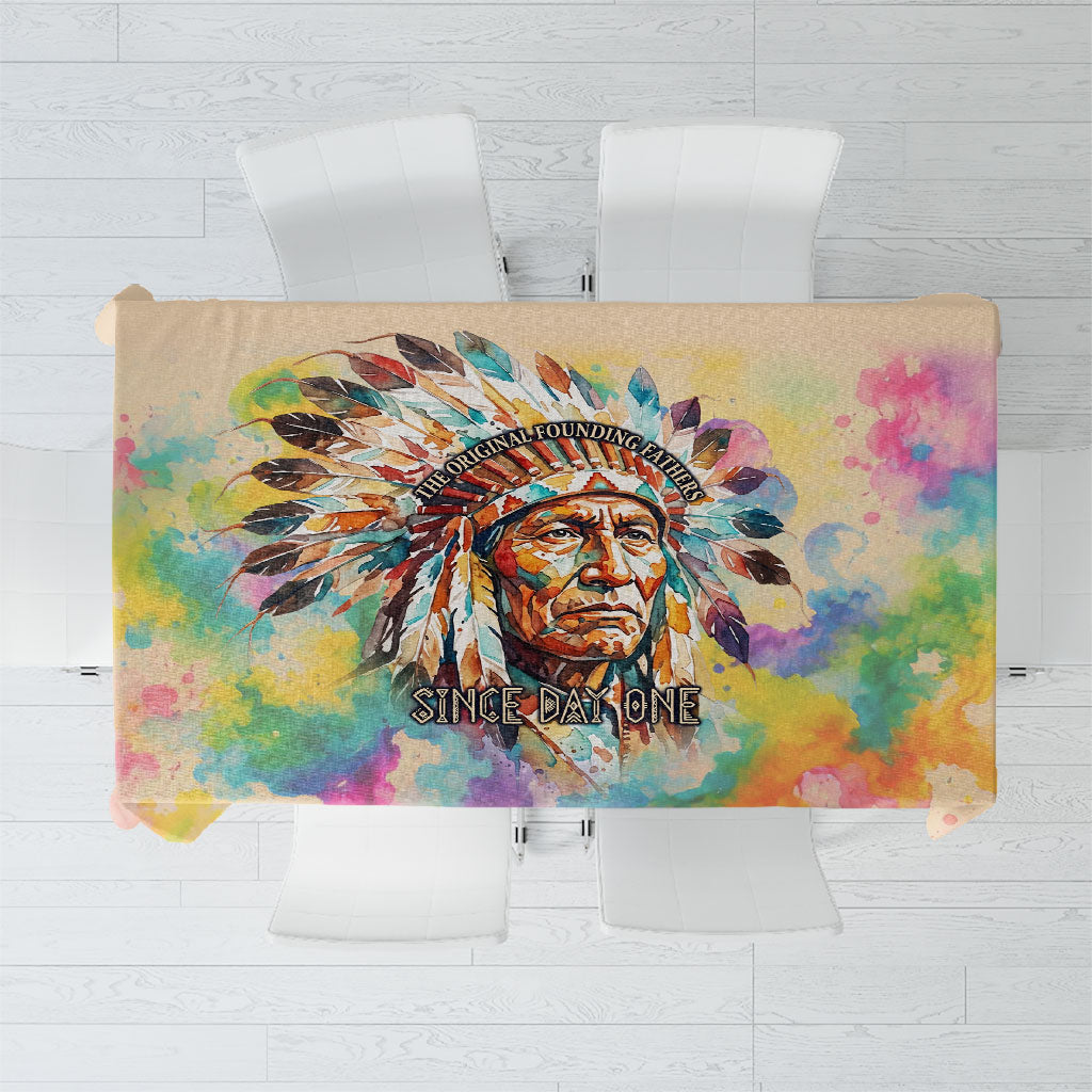 Native American Chief The Original Founding Fathers Tablecloth Colorful Watercolor Feathers Headdress Tribal