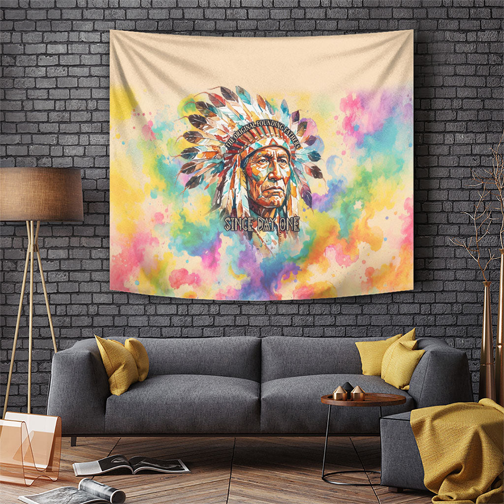 Native American Chief The Original Founding Fathers Tapestry Colorful Watercolor Feathers Headdress Tribal