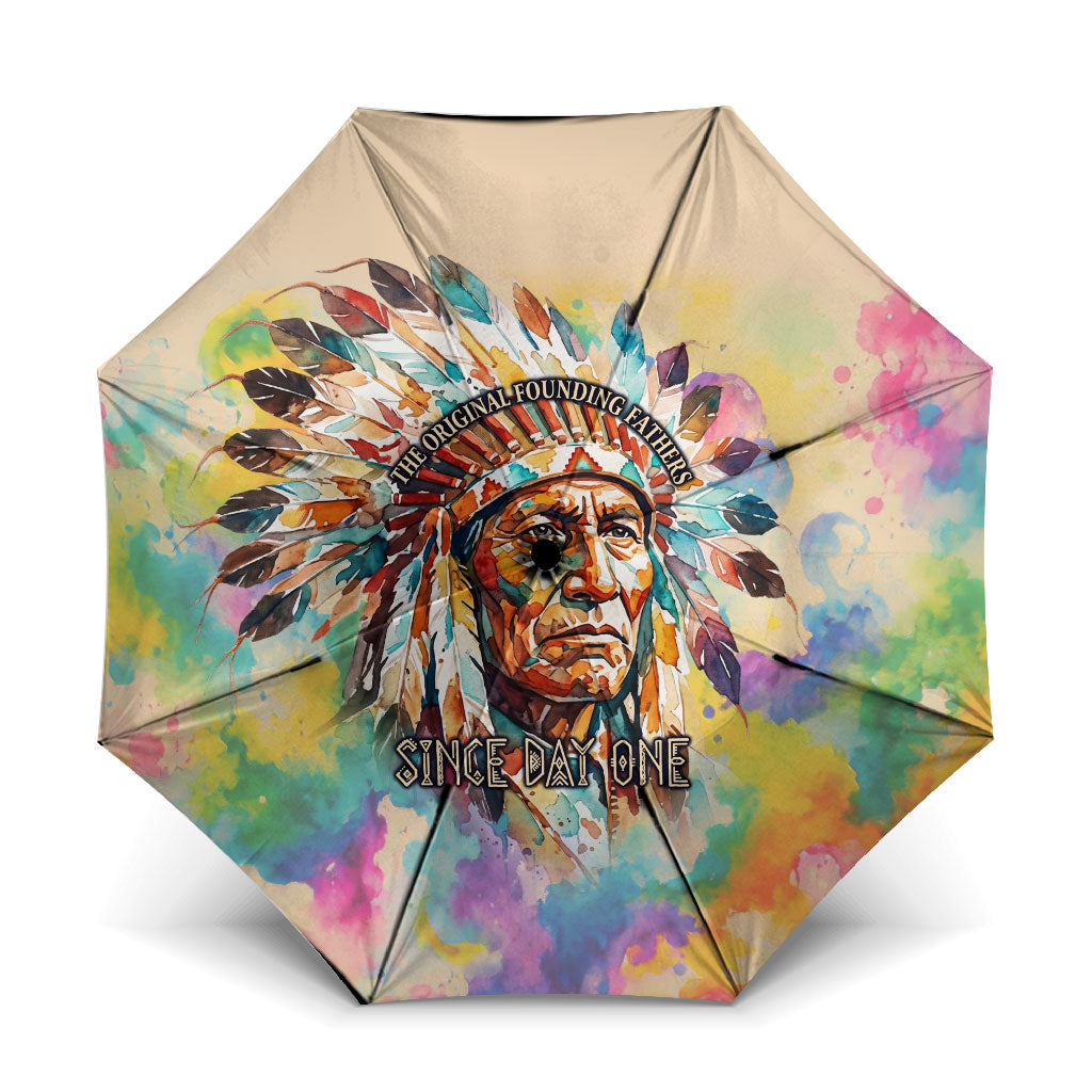 Native American Chief The Original Founding Fathers Umbrella Colorful Watercolor Feathers Headdress Tribal