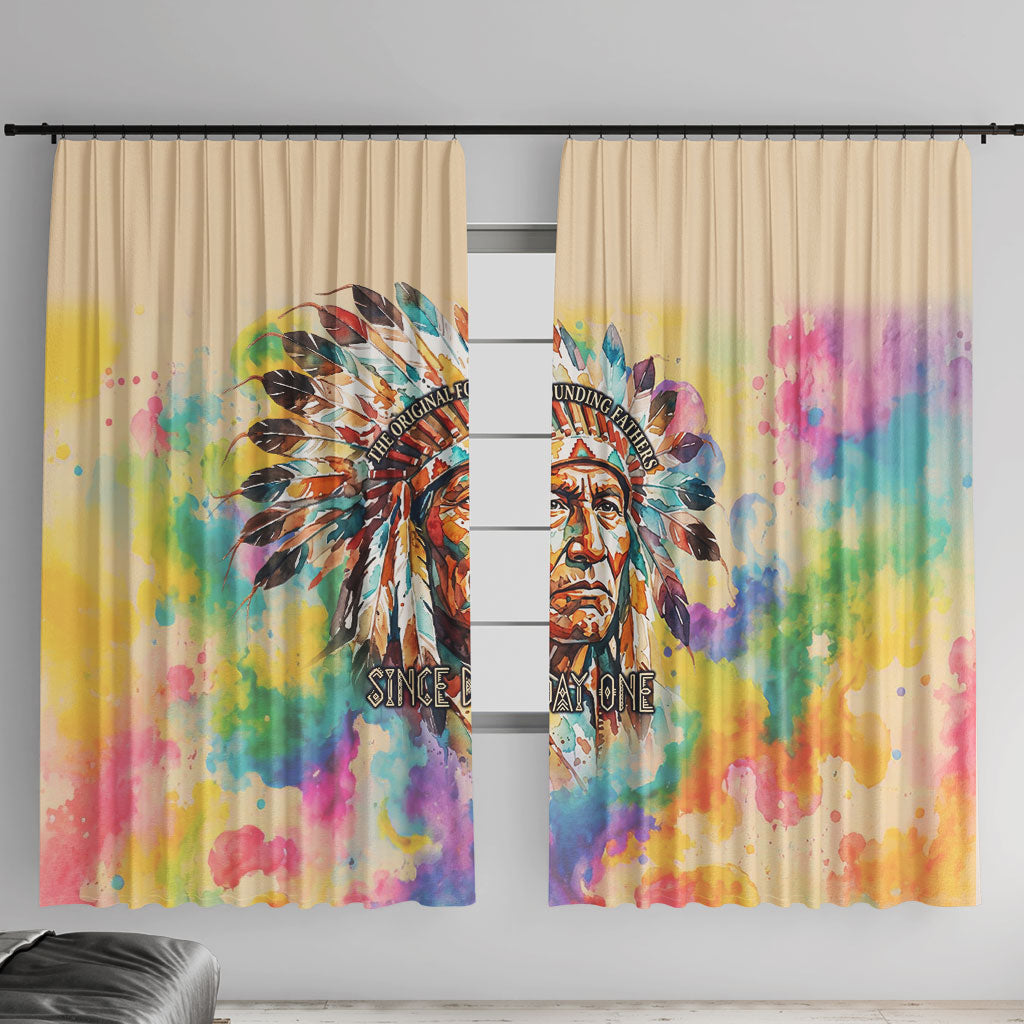 Native American Chief The Original Founding Fathers Window Curtain Colorful Watercolor Feathers Headdress Tribal