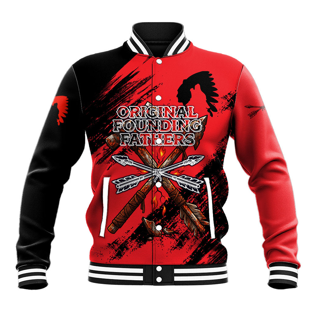 Native American Chief Skull Baseball Jacket Original Founding Fathers Headdress Feather