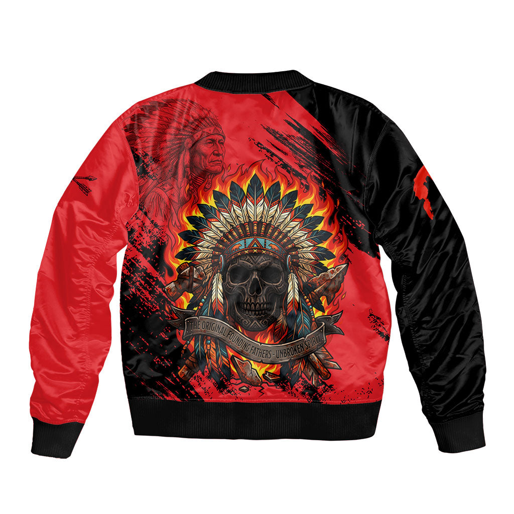 Native American Chief Skull Bomber Jacket Original Founding Fathers Headdress Feather