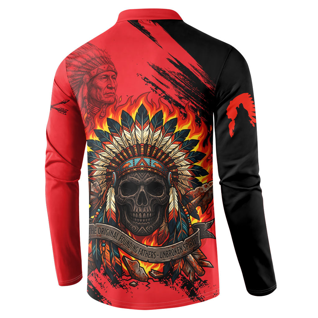 Native American Chief Skull Button Sweatshirt Original Founding Fathers Headdress Feather