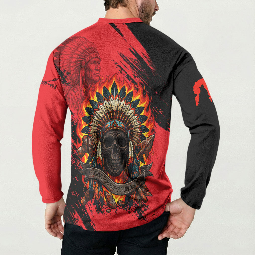 Native American Chief Skull Button Sweatshirt Original Founding Fathers Headdress Feather