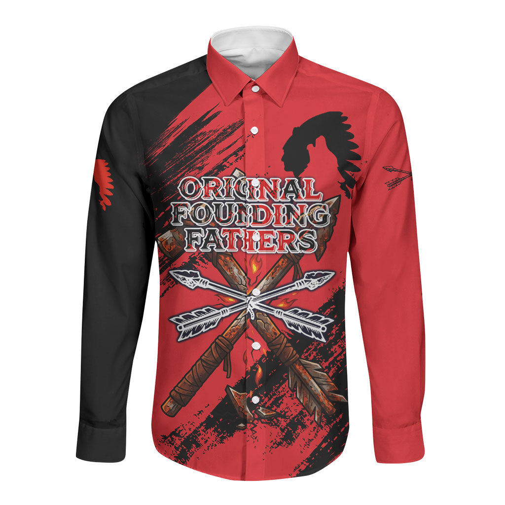 Native American Chief Skull Long Sleeve Button Shirt Original Founding Fathers Headdress Feather