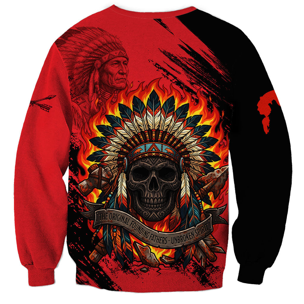 Native American Chief Skull Sweatshirt Original Founding Fathers Headdress Feather