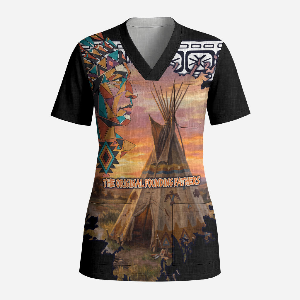 Native American Scrub Top The Original Founding Fathers - Rooted In Nature
