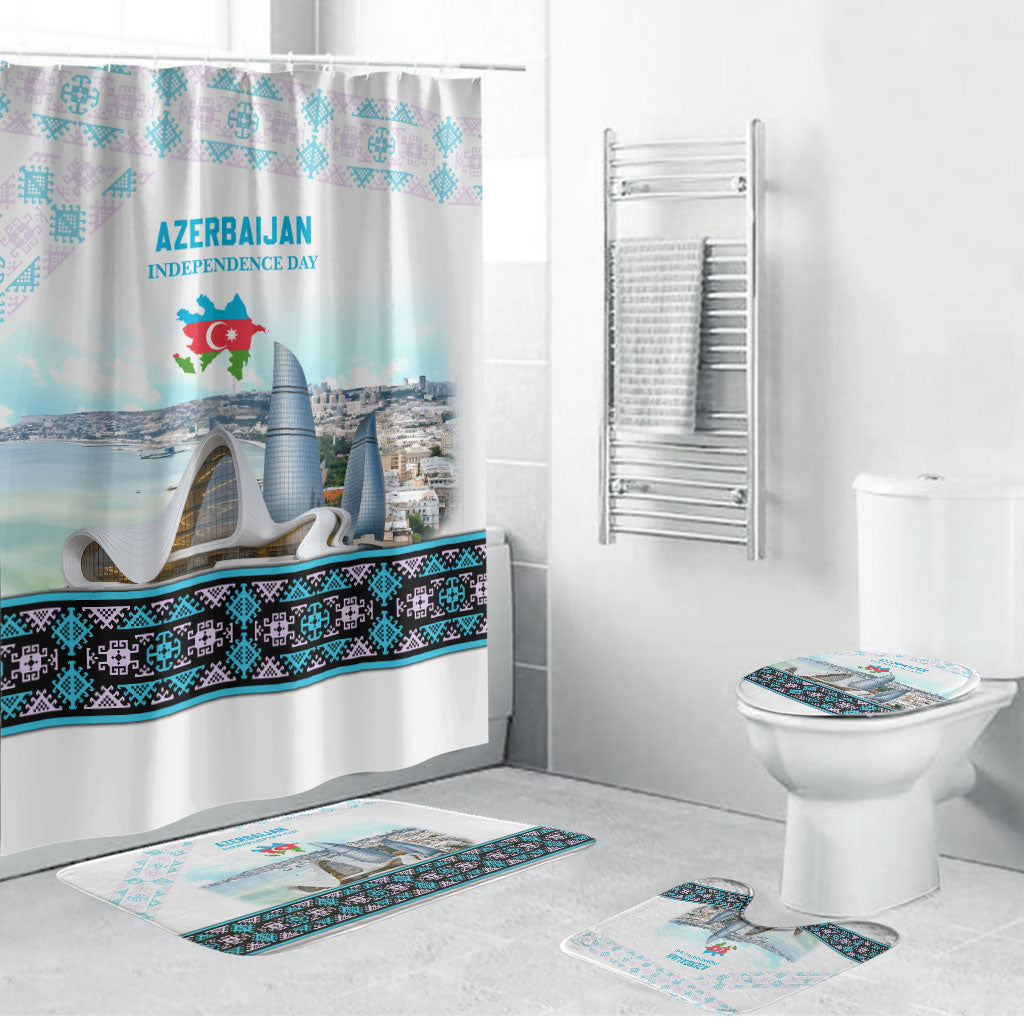 Azerbaijan Independence Day Flag Map Bathroom Set Baku Landmarks And Traditional Geometric