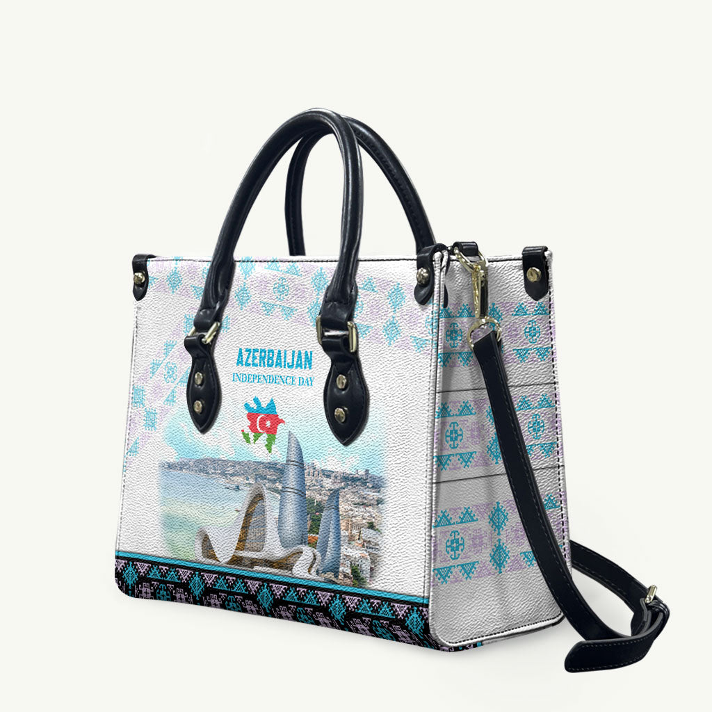 Azerbaijan Independence Day Flag Map Leather Bag Baku Landmarks And Traditional Geometric